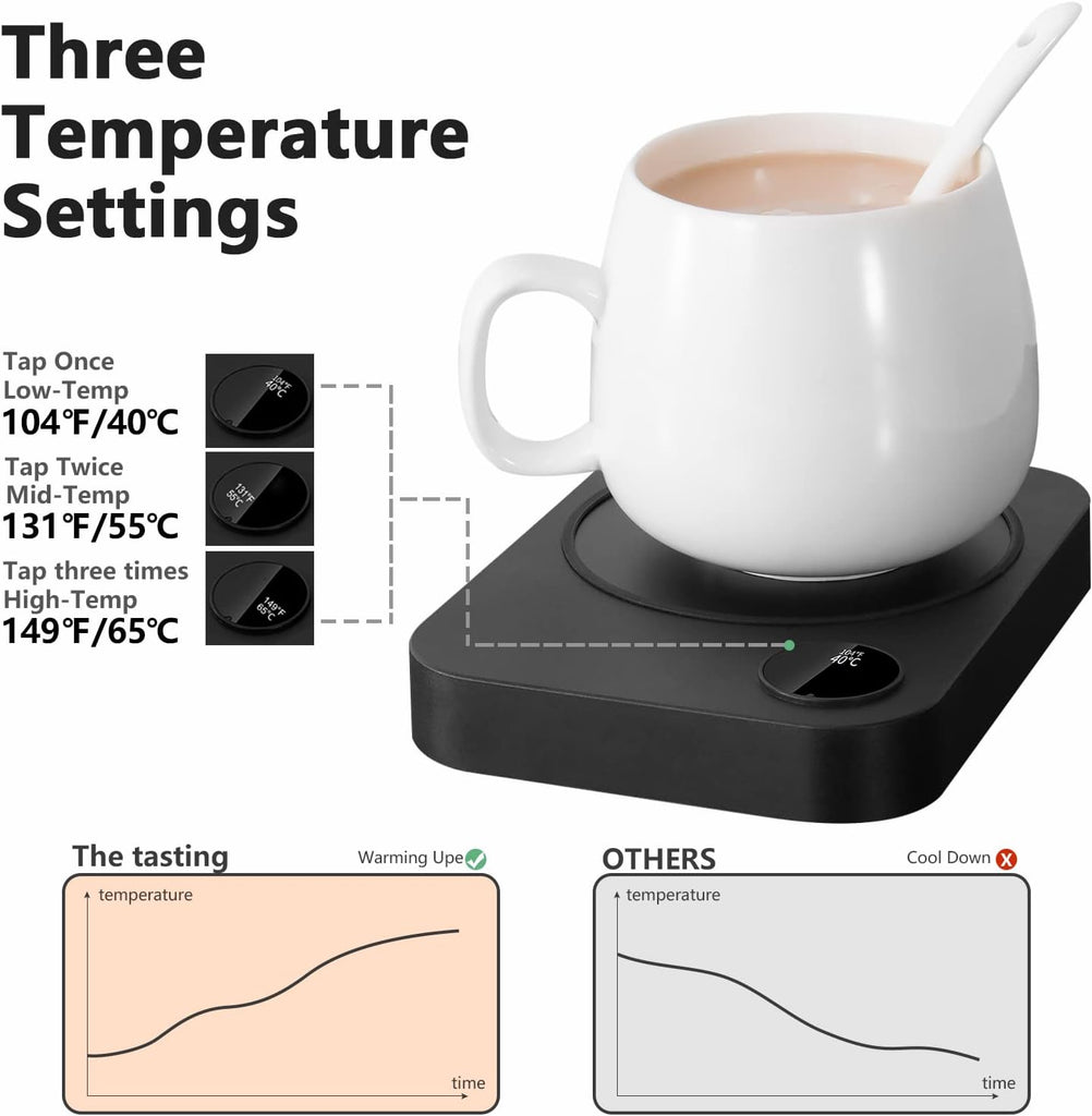 Coffee Mug Warmer, Coffee Warmer for Desk with Auto Shut Off & 3 Temperature Settings, Smart Coffee Cup Warmer for Desk