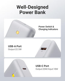 Portable Charger, Slim 10000mAh 5V/3A Power Bank, USB C in&Out High-Speed Charging Battery Pack