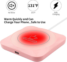 Load image into Gallery viewer, USB Coffee Mug Warmer: Candle Wax Warmer Smart Electric Cup Warmer Charge for Phone Home Desk Office Use Beverage Heating Plate with Gravity Switch for Hot Cocoa Milk Tea Water Pink