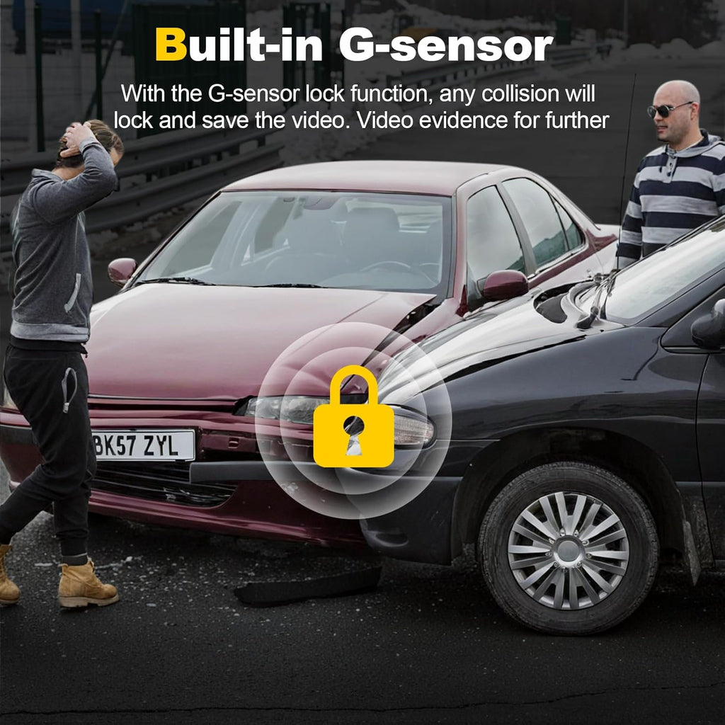 Dash Camera, 4K/1080p Dash Camera Front and Rear, Built-in 5GWiFi, Dash Cam with 64GB SD Card, Full HD 2.0” IPS Screen, for App Control, G-Sensor