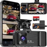 4K UHD 3 Channel Dash Cam Front and Rear Inside, Free 64GB Card Included, 360° Wide-Angle Full-View Dash Camera for Cars with Night Vision, 24H Parking Mode