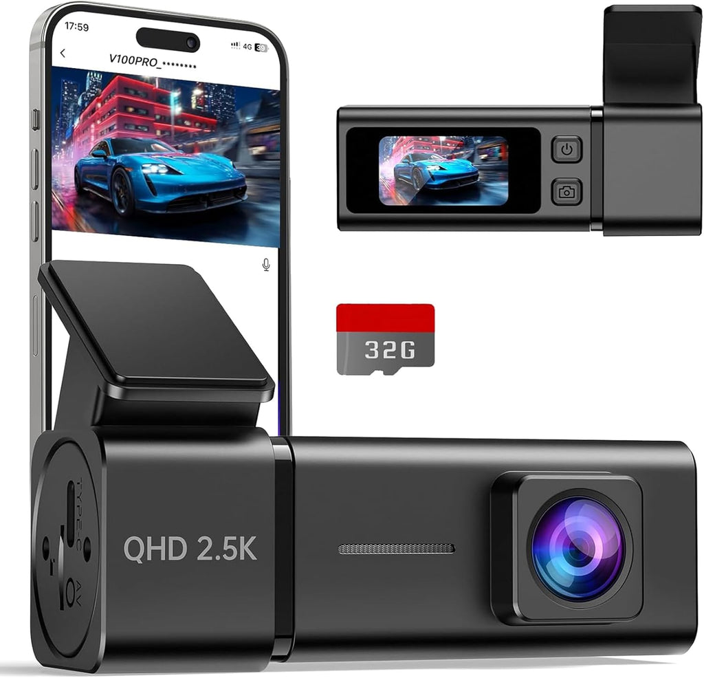 Dash Cam 2.5K Front Dash Camera for Cars with App, WiFi Mini Dashcam Built-in IPS Screen, Night Vision
