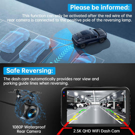 Dash Cam Front and Rear, Dash Camera for Cars WiFi/APP Control Dual Dashcam W/ 64GB Card