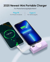 Load image into Gallery viewer, Mini Purple Power Bank with USB C,100g 5000mah Small Portable Charger for iPhone 14 Plus/14/14 Pro Max,Battery Pack with Digital Display