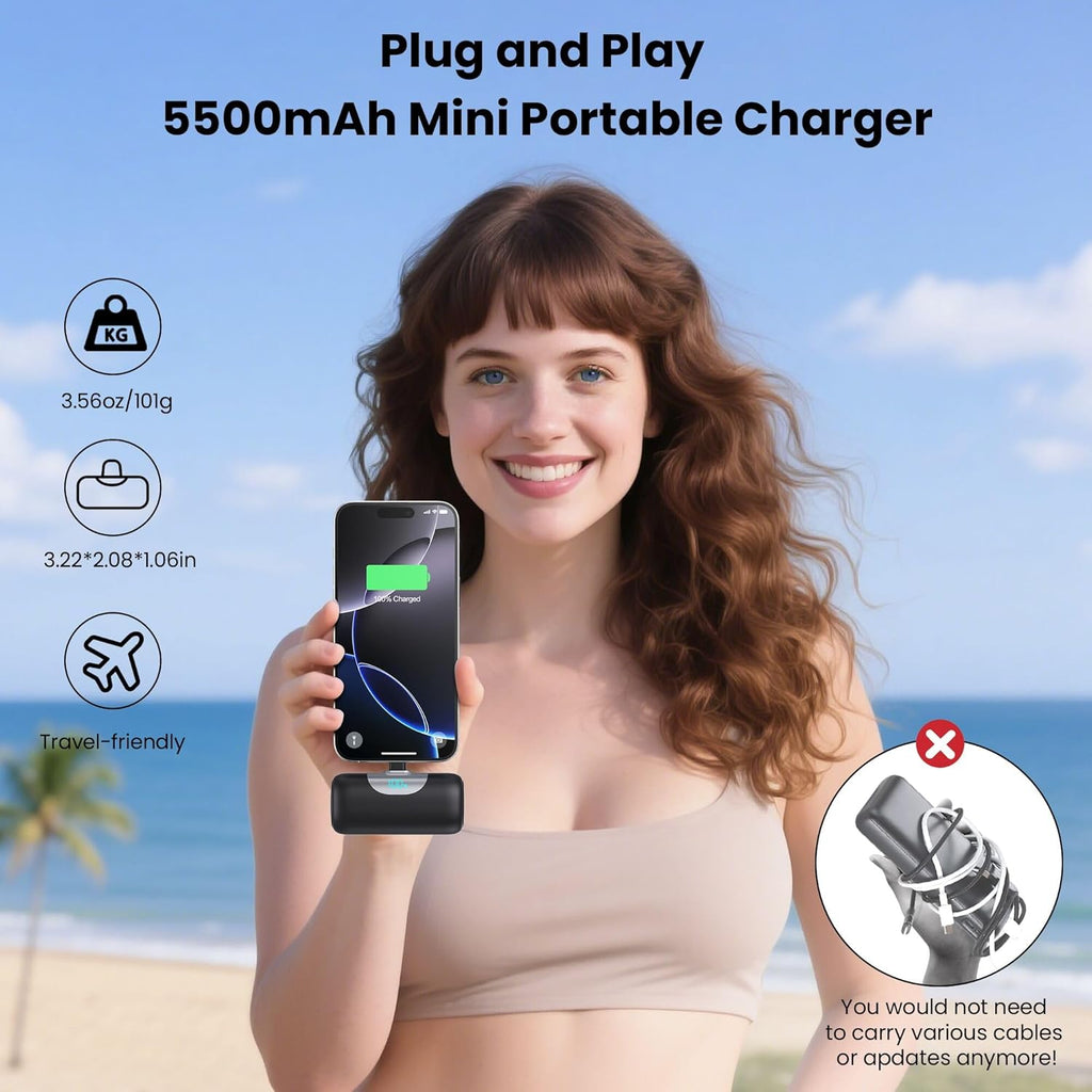 Mini Portable Charger for iPhone 17/16/15 Series,Upgraded 5500mAh PD Fast Charging USB-C Power Bank