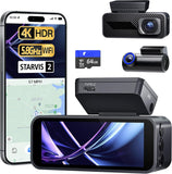 4K Dash Cam Front and Rear, 64GB Card, Dual Dash Camera for Cars with Full-Color Night Vision, HDR WDR, ADAS, GPS, WiFi & Voice Control