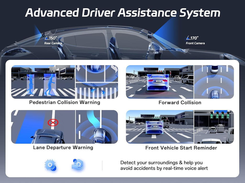 4K Dash Cam Front and Rear, 64GB Card, Dual Dash Camera for Cars with Full-Color Night Vision, HDR WDR, ADAS, GPS, WiFi & Voice Control